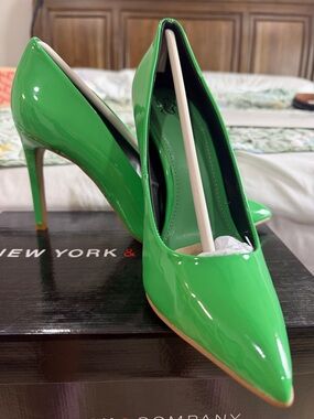 New York & Company Glossy Green Pointed-Toe Stiletto Pumps